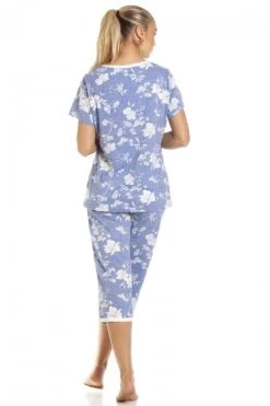 Camille Womens Blue Lightweight White Floral Capri Pyjama Set -Camille Sales Store camille womens blue lightweight white floral capri pyjama set p3722 48975 medium
