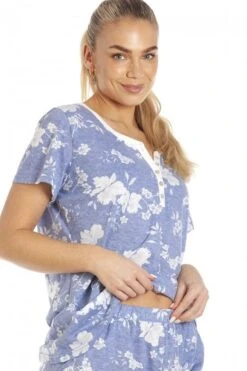 Camille Womens Blue Lightweight White Floral Capri Pyjama Set -Camille Sales Store camille womens blue lightweight white floral capri pyjama set p3722 48976 medium