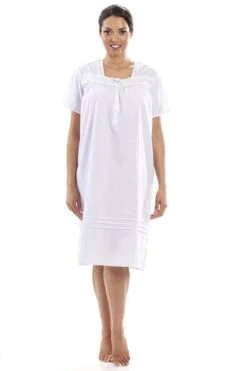 Camille Womens Blue Polka Dot White Short Sleeve Nightdress