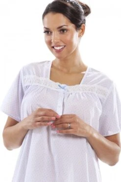Camille Womens Blue Polka Dot White Short Sleeve Nightdress -Camille Sales Store camille womens blue polka dot white short sleeve nightdress p3795 47948 medium