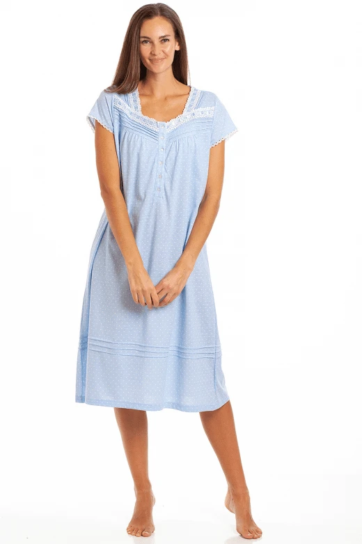 Camille Womens Blue Short Sleeve White Polka Dot Nightdress 3 Camille Womens Blue Short Sleeve White Polka Dot Nightdress
