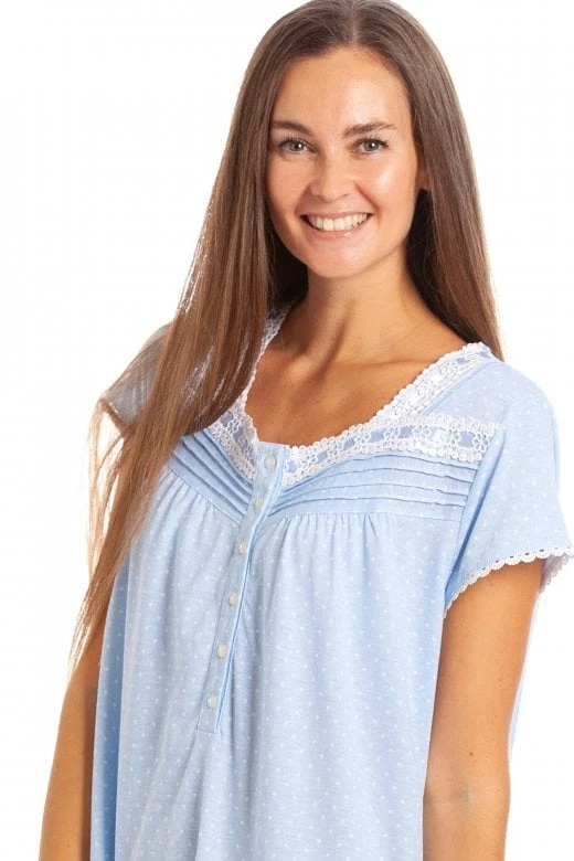Camille Womens Blue Short Sleeve White Polka Dot Nightdress 4 Camille Womens Blue Short Sleeve White Polka Dot Nightdress - Image 2