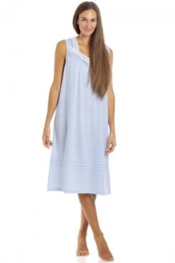 Camille Womens Blue Sleeveless White Polka Dot Nightdress