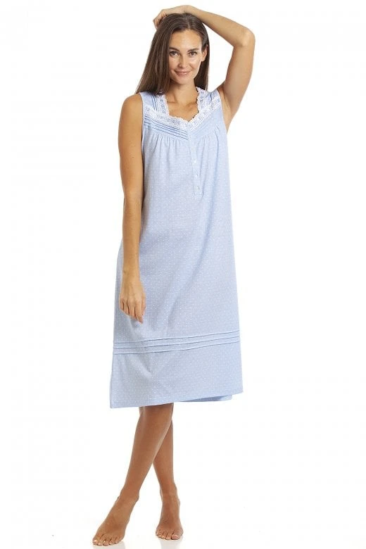 Camille Womens Blue Sleeveless White Polka Dot Nightdress 4 Camille Womens Blue Sleeveless White Polka Dot Nightdress - Image 2