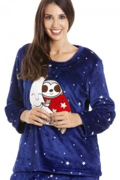 Camille Womens Blue Supersoft Fleece Sloth Character Pyjama Set -Camille Sales Store camille womens blue supersoft fleece sloth character pyjama set p3510 36474 medium