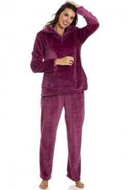 Camille Camille Womens Burgundy Striped Pyjama Set