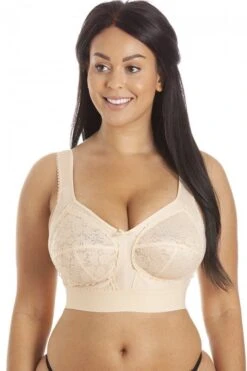 Camille Womens Classic Full Cup Floral Lace Non Wired Bra Beige