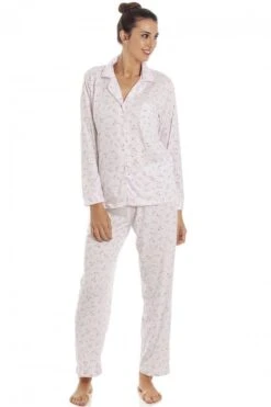 Camille Womens Classic Jersey Long Sleeve Pink Pyjama Set