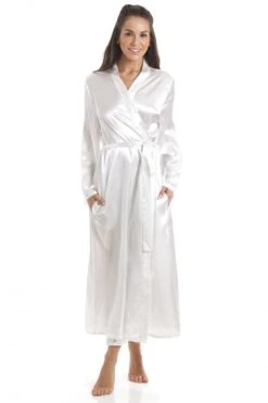 Camille Womens Cream Luxury Satin Dressing Gown