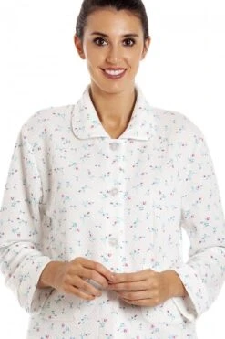 Camille Womens Floral Button Mock Quilt Bed Jacket Ivory