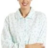 Camille Womens Floral Button Mock Quilt Bed Jacket Mint
