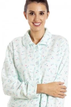 Camille Womens Floral Button Mock Quilt Bed Jacket Mint