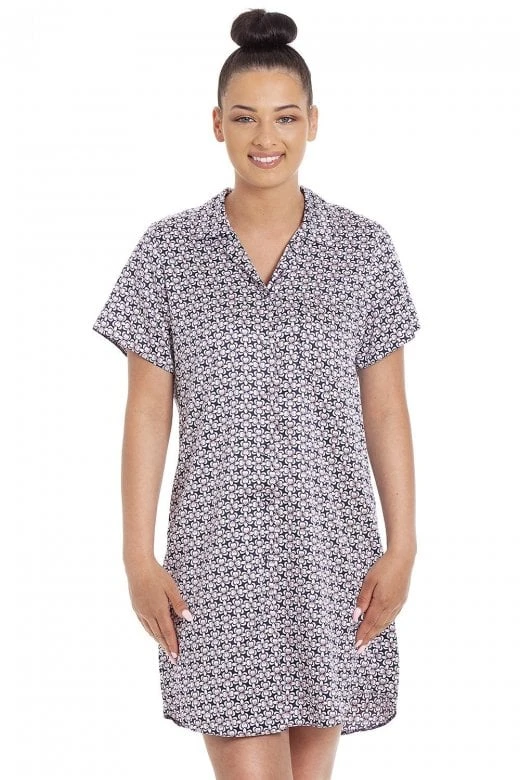 Camille Camille Womens Floral Navy Printed Satin Nightshirt 3 Camille Camille Womens Floral Navy Printed Satin Nightshirt