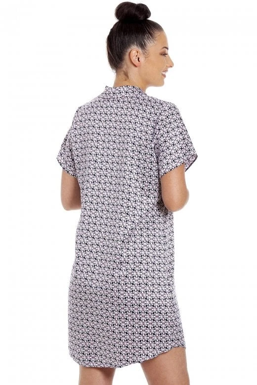 Camille Camille Womens Floral Navy Printed Satin Nightshirt 4 Camille Camille Womens Floral Navy Printed Satin Nightshirt - Image 2