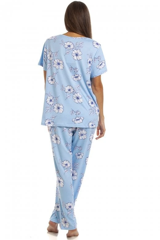 Camille Womens Full Length Floral Print Spandex Pyjama Set Blue Floral 6 Camille Womens Full Length Floral Print Spandex Pyjama Set Blue Floral - Image 4