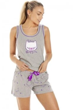 Camille Womens Grey Cat Print Short Pyjama Set -Camille Sales Store camille womens grey cat print short pyjama set p3770 49675 medium