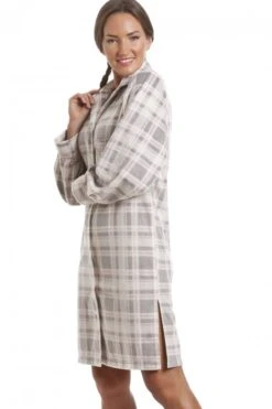 Camille Womens Grey Checkered Fleece Button Front Nightshirt -Camille Sales Store camille womens grey checkered fleece button front nightshirt p2241 9031 medium