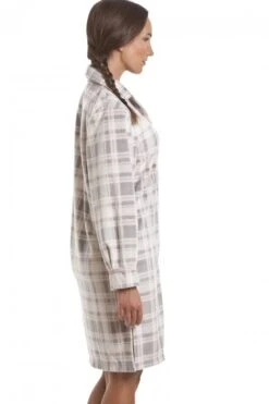 Camille Womens Grey Checkered Fleece Button Front Nightshirt -Camille Sales Store camille womens grey checkered fleece button front nightshirt p2241 9033 medium