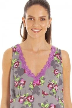 Camille Womens Grey Floral Print Spandex Knee Length Chemise -Camille Sales Store camille womens grey floral print spandex knee length chemise p3628 43260 medium