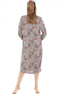 Camille Womens Grey Floral Print Spandex Knee Length Long Sleeve Nightdress -Camille Sales Store camille womens grey floral print spandex knee length long sleeve nightdress p3645 43554 medium