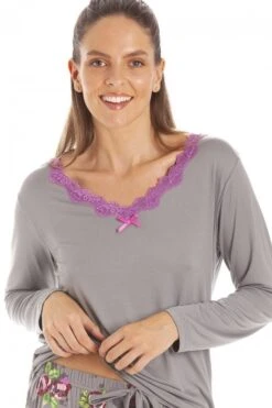 Camille Womens Grey Floral Print Spandex Pyjamas -Camille Sales Store camille womens grey floral print spandex pyjamas p3642 43515 medium