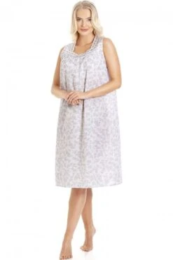 Camille Womens Grey Floral Sleeveless Nightdress