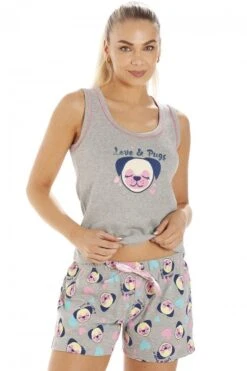 Camille Womens Grey Pug Print Short Pyjama Set -Camille Sales Store camille womens grey pug print short pyjama set p3772 49680 medium