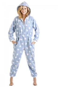 Camille Camille Womens Heart Print Onesie Blue