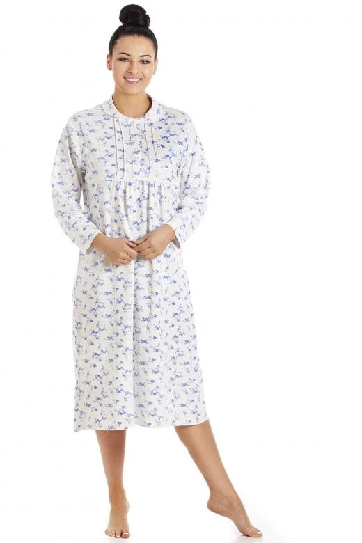 Camille Womens Heavyweight Long Sleeve 100% Cotton Jersey Nightdress Blue Floral 4 Camille Womens Heavyweight Long Sleeve 100% Cotton Jersey Nightdress Blue Floral - Image 2