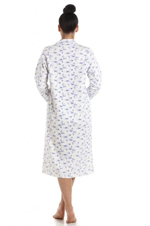 Camille Womens Heavyweight Long Sleeve 100% Cotton Jersey Nightdress Blue Floral 6 Camille Womens Heavyweight Long Sleeve 100% Cotton Jersey Nightdress Blue Floral - Image 4