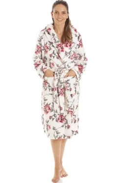 Camille Womens Ivory Floral Katie Bathrobe