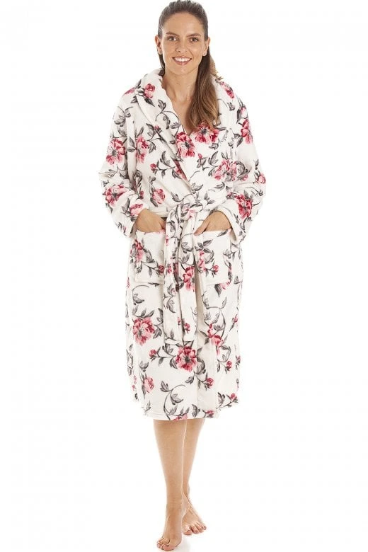 Camille Womens Ivory Floral Katie Bathrobe 3 Camille Womens Ivory Floral Katie Bathrobe