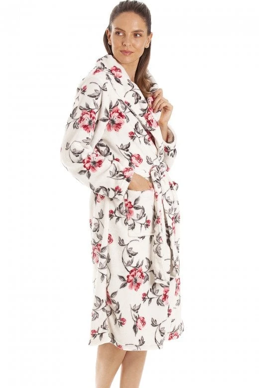 Camille Womens Ivory Floral Katie Bathrobe 4 Camille Womens Ivory Floral Katie Bathrobe - Image 2