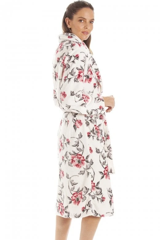 Camille Womens Ivory Floral Katie Bathrobe 5 Camille Womens Ivory Floral Katie Bathrobe - Image 3