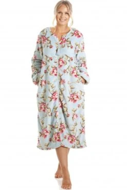 Camille Womens Katie Blue Floral Zip Robe