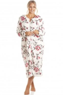 Camille Womens Katie Ivory Floral Zip Robe