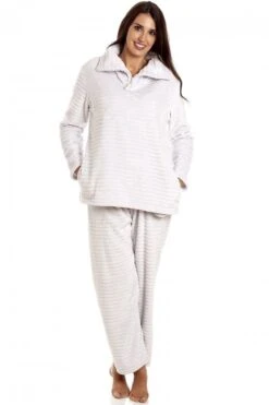 Camille Camille Womens Light Grey Striped Pyjama Set