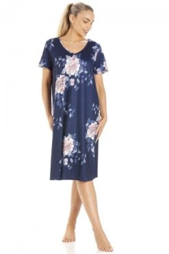 Camille Womens Lightweight Floral Print Nightdress Blue Floral