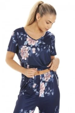 Camille Womens Lightweight Floral Print Short Sleeve Pyjama Set Blue Floral -Camille Sales Store camille womens lightweight floral print short sleeve pyjama set blue floral p3987 64727 medium