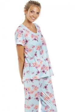Camille Womens Lightweight Floral Print Short Sleeve Pyjama Set Light Blue Floral -Camille Sales Store camille womens lightweight floral print short sleeve pyjama set light blue floral p3989 64845 medium