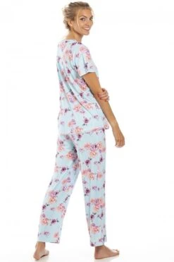 Camille Womens Lightweight Floral Print Short Sleeve Pyjama Set Light Blue Floral -Camille Sales Store camille womens lightweight floral print short sleeve pyjama set light blue floral p3989 64846 medium