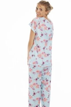 Camille Womens Lightweight Floral Print Short Sleeve Pyjama Set Light Blue Floral -Camille Sales Store camille womens lightweight floral print short sleeve pyjama set light blue floral p3989 64847 medium