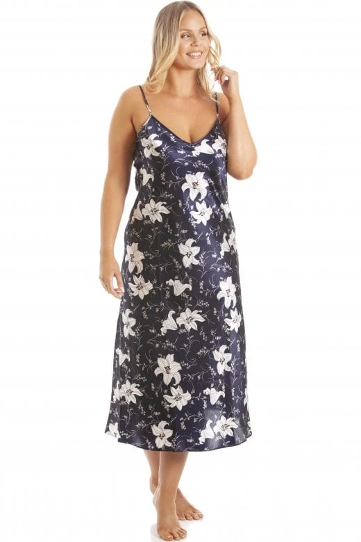 Camille Womens Lilly Floral Navy Satin Chemise 6 Camille Womens Lilly Floral Navy Satin Chemise - Image 4