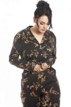 Camille Womens Long Sleeve Floral Satin Pyjama Set Gold -Camille Sales Store camille womens long sleeve floral satin pyjama set gold p3737 46413 medium