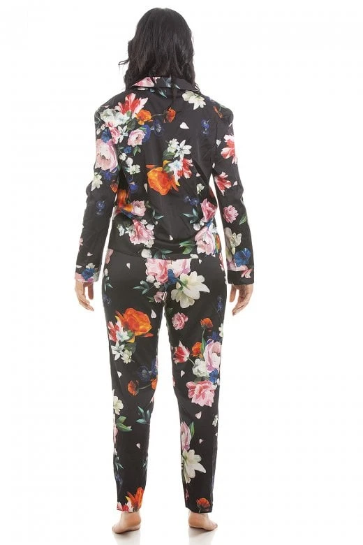 Camille Womens Long Sleeve Floral Satin Pyjama Set Pink 5 Camille Womens Long Sleeve Floral Satin Pyjama Set Pink - Image 3