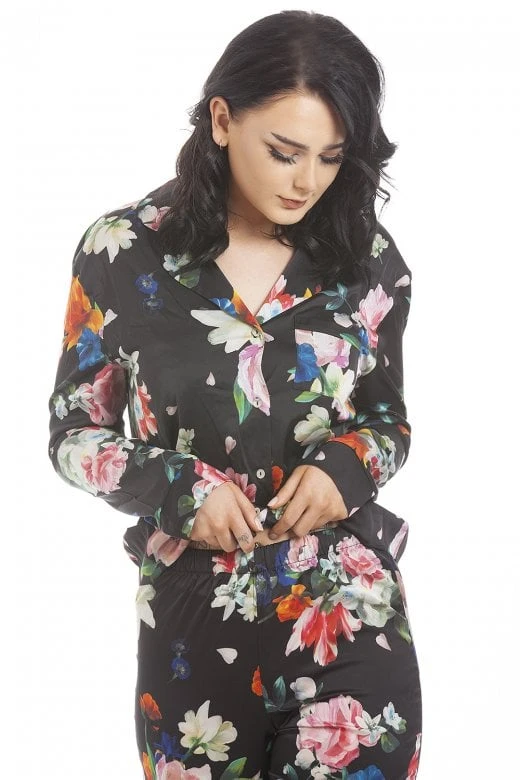 Camille Womens Long Sleeve Floral Satin Pyjama Set Pink 6 Camille Womens Long Sleeve Floral Satin Pyjama Set Pink - Image 4