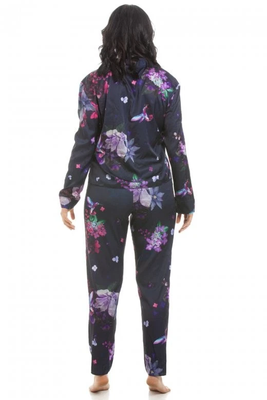 Camille Womens Long Sleeve Floral Satin Pyjama Set Purple 5 Camille Womens Long Sleeve Floral Satin Pyjama Set Purple - Image 3