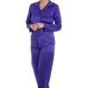 Camille Camille Womens Long Sleeve Plain Satin Pyjama Set Purple