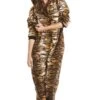 Camille Womens Luxury Gold Tiger Print Hooded All In One Onesie