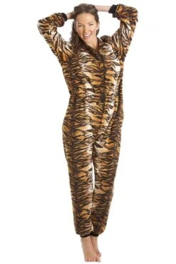 Camille Womens Luxury Gold Tiger Print Hooded All In One Onesie -Camille Sales Store camille womens luxury gold tiger print hooded all in one onesie p1574 11416 medium